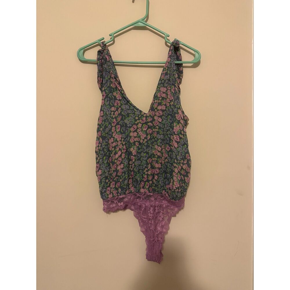 Free People Intimately Floral Tie-Strap Bodysuit, Size Small